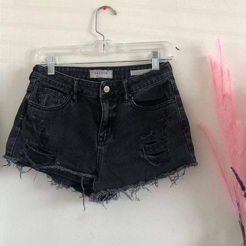 PACSUN Distressed Black Denim Shorts